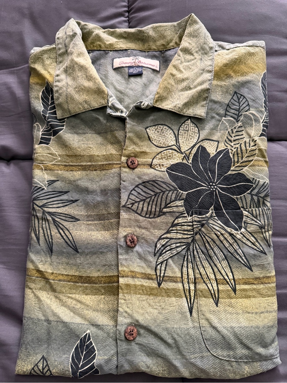 Tommy Bahama Olive Green Floral Button-Front Shirt Jacket